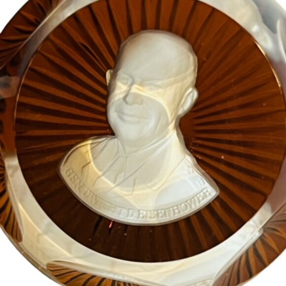 Baccarat Cameo Franklin Mint Art Glass Paperweight Figurine Dwight Eisenhower US